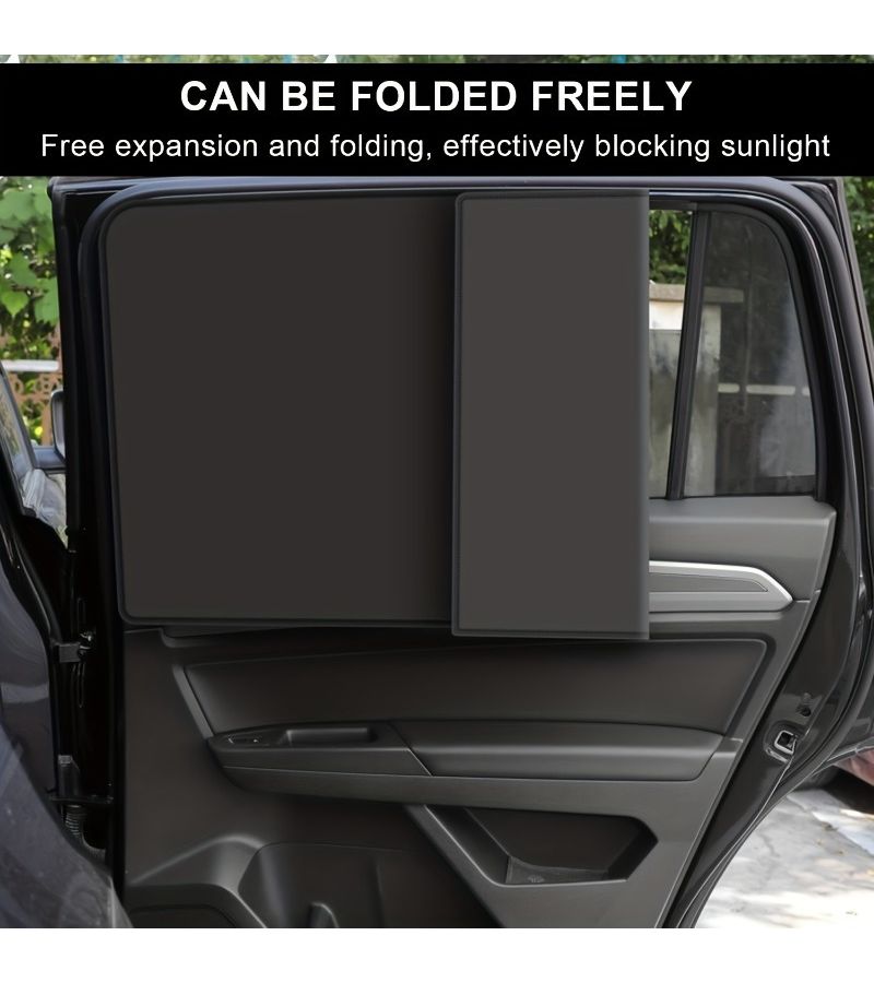 Set Of 2 Magnetic Car Side Window Sunshades Front Curved Curtain Complete Light Blockage Heat Protection Privacy Shield Foldable - Image 1