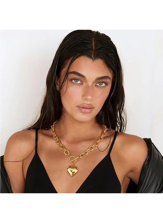 FAUTHENTICUTE Chunky Gold Heart Necklaces For Women - Image 3