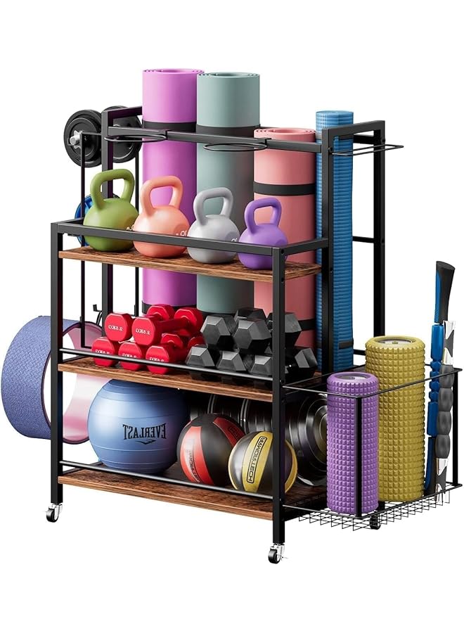 NOAEOU 40D x 70W x 93H cm Strength Training Dumbbell Storage Racks for Home Gym with Hooks and Wheels Large Capacity Organizer for Exercise & Fitness Equipment - Image 1