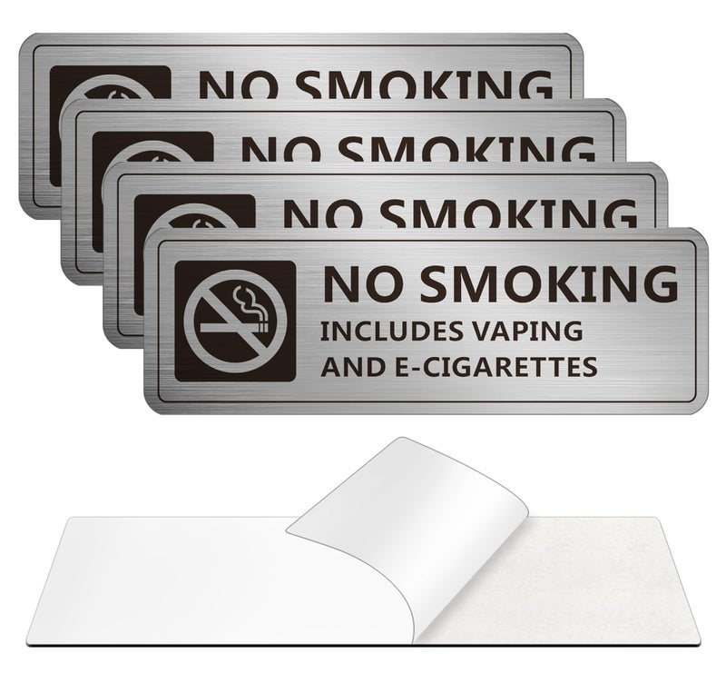 MongFun (4 Pack) No Smoking Signs for Home and Business, Self-adhesive No Vaping Sign, Rust Free Aluminum Warning Signage for Indoor Outdoor Use (7 x 2 inches, Brushed Aluminum) - Image 1