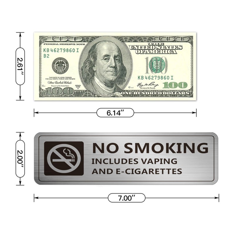 MongFun (4 Pack) No Smoking Signs for Home and Business, Self-adhesive No Vaping Sign, Rust Free Aluminum Warning Signage for Indoor Outdoor Use (7 x 2 inches, Brushed Aluminum) - Image 5
