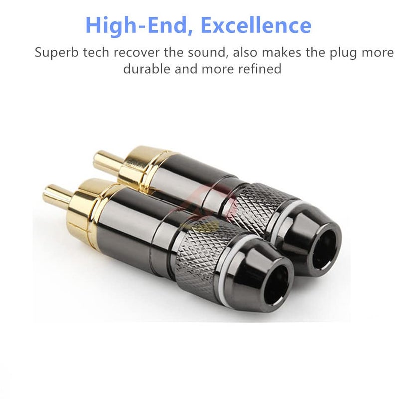fdealz® [ 4 Pieces ] DIY RCA Male Soldering Connector Jack Plug Gold Plated Adapter for Soldering Audio Cable Video CCTV IP Camera Coaxial Cable (4 Pcs RCA Male Monster Connector) - Image 4