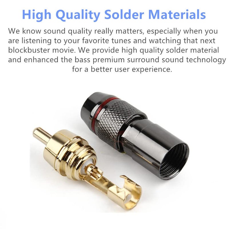 fdealz® [ 4 Pieces ] DIY RCA Male Soldering Connector Jack Plug Gold Plated Adapter for Soldering Audio Cable Video CCTV IP Camera Coaxial Cable (4 Pcs RCA Male Monster Connector) - Image 3
