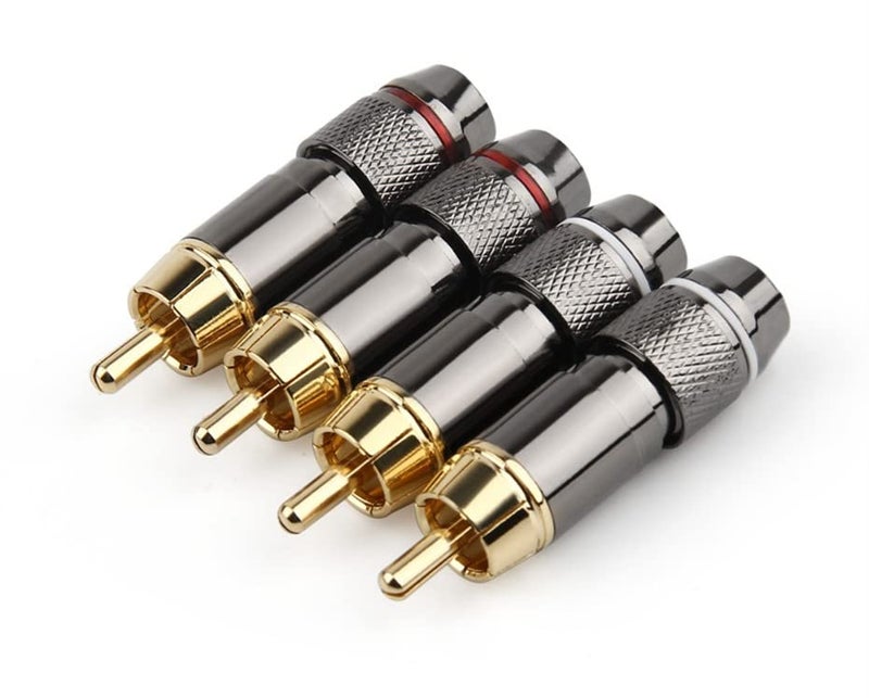 fdealz® [ 4 Pieces ] DIY RCA Male Soldering Connector Jack Plug Gold Plated Adapter for Soldering Audio Cable Video CCTV IP Camera Coaxial Cable (4 Pcs RCA Male Monster Connector) - Image 1