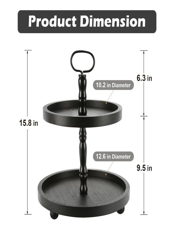SYNCVIBE Wooden Tiered Tray Stand 2 Tiers (Black) - Image 3