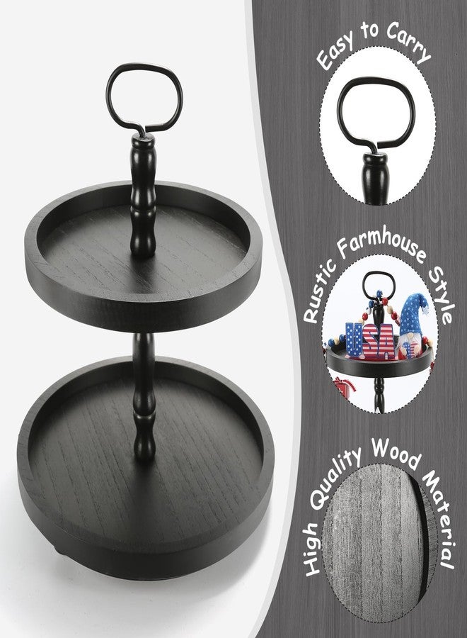 SYNCVIBE Wooden Tiered Tray Stand 2 Tiers (Black) - Image 2