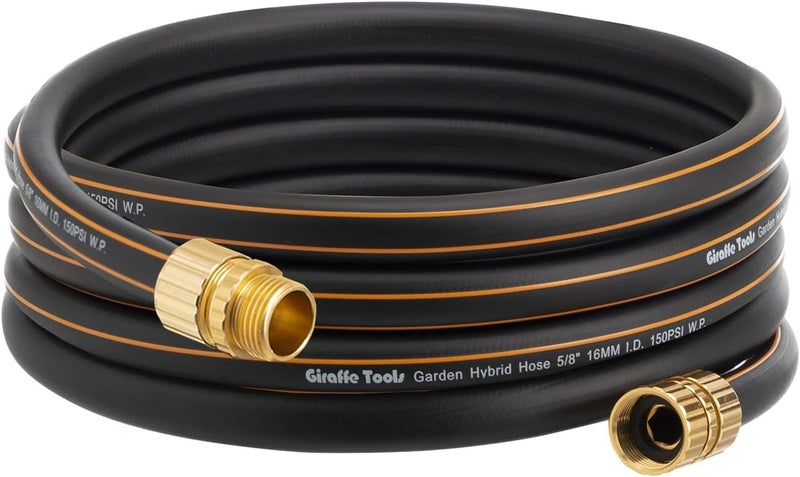Giraffe Tools Garden Hose 5/8" Custom Length, No Kink, Flexible, Leakproof Water Hose, 600 Burst PSI, 15ft Male Female Fittings,Black Orange - Image 1
