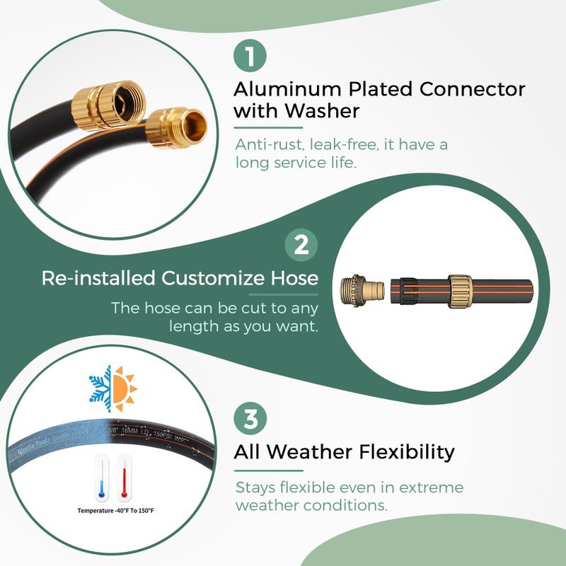 Giraffe Tools Garden Hose 5/8" Custom Length, No Kink, Flexible, Leakproof Water Hose, 600 Burst PSI, 15ft Male Female Fittings,Black Orange - Image 3