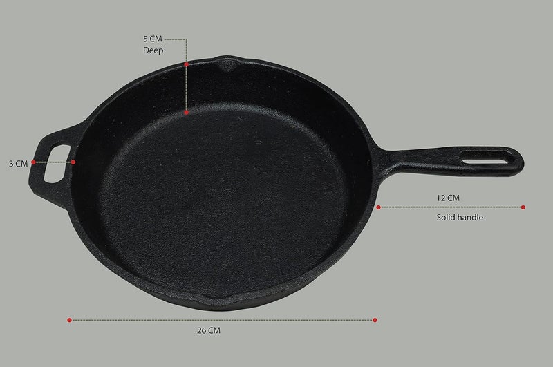 COOKBEAT مقلاة كوكبيات كلاسيكية مسبقة التتبيل من الحديد الزهر متوافقة مع الحث بقطر 10 بوصات 26 سم باللون الأسود - Image 3