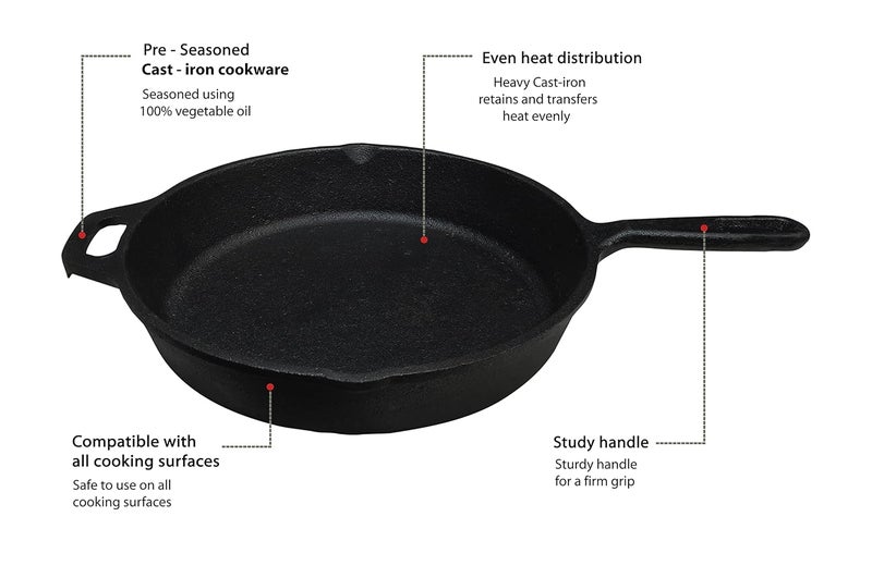 COOKBEAT مقلاة كوكبيات كلاسيكية مسبقة التتبيل من الحديد الزهر متوافقة مع الحث بقطر 10 بوصات 26 سم باللون الأسود - Image 4