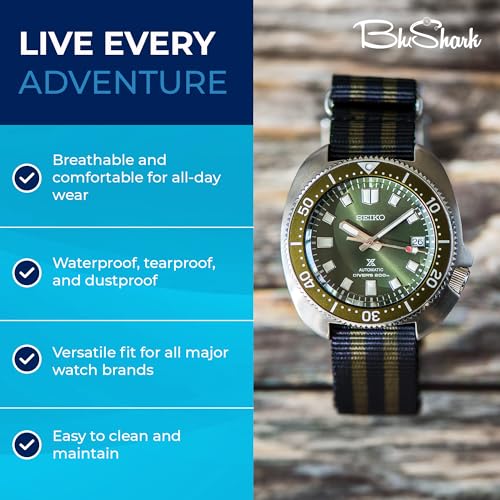 BluShark - Original Collection Military-Style Waterproof Watch Strap, Fits All Timepiece Brands, Durable Nylon Wristwatch Accessories with Stainless Steel Buckle, Bond Olive, 22mm - Image 4