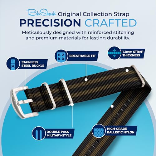 BluShark - Original Collection Military-Style Waterproof Watch Strap, Fits All Timepiece Brands, Durable Nylon Wristwatch Accessories with Stainless Steel Buckle, Bond Olive, 22mm - Image 3