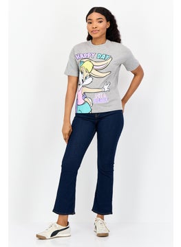 Looney Tunes Women Crew Neck Short Sleeve Graphic Print T-Shirt, Grey  - Image 3