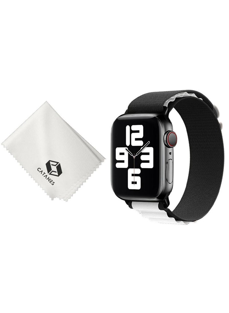 CATANES - 2 Packs Of Apple Watch Band and Microfiber Cloth Alpine Loop Band 38mm 40mm 41mm Women Men Adjustable with Metal G-Hook Strap for iWatch Series 7/SE/6/5/4/3/2/1 Black White - Image 1