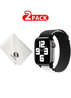 2 Packs Of Apple Watch Band and Microfiber Cloth Alpine Loop Band 38mm 40mm 41mm Women Men Adjustable with Metal G-Hook Strap for iWatch Series 7/SE/6/5/4/3/2/1 Black White