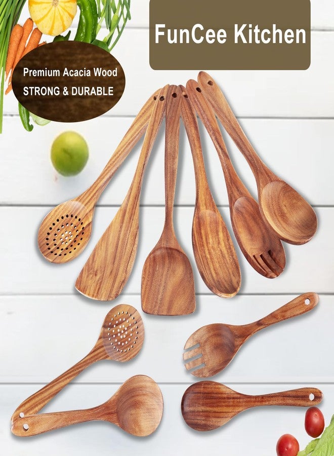 FunCee 6 Pack Wooden Spoons For cooking - Heat-Resistant Premium Teak Wood Spatula with Comfort Grip, Lightweight Kitchen Cooking Utensils set, wood Spoon utensil Set Perfect for Non-Stick Cookware - Image 4