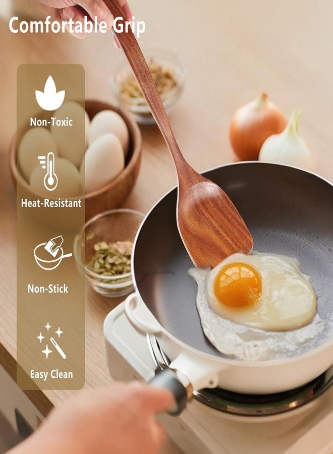 FunCee 6 Pack Wooden Spoons For cooking - Heat-Resistant Premium Teak Wood Spatula with Comfort Grip, Lightweight Kitchen Cooking Utensils set, wood Spoon utensil Set Perfect for Non-Stick Cookware - Image 2