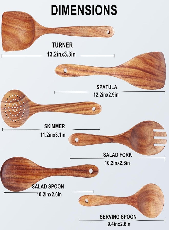 FunCee 6 Pack Wooden Spoons For cooking - Heat-Resistant Premium Teak Wood Spatula with Comfort Grip, Lightweight Kitchen Cooking Utensils set, wood Spoon utensil Set Perfect for Non-Stick Cookware - Image 5