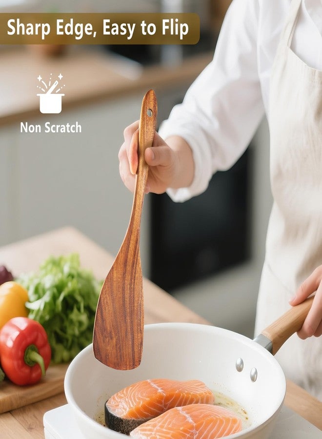 FunCee 6 Pack Wooden Spoons For cooking - Heat-Resistant Premium Teak Wood Spatula with Comfort Grip, Lightweight Kitchen Cooking Utensils set, wood Spoon utensil Set Perfect for Non-Stick Cookware - Image 3