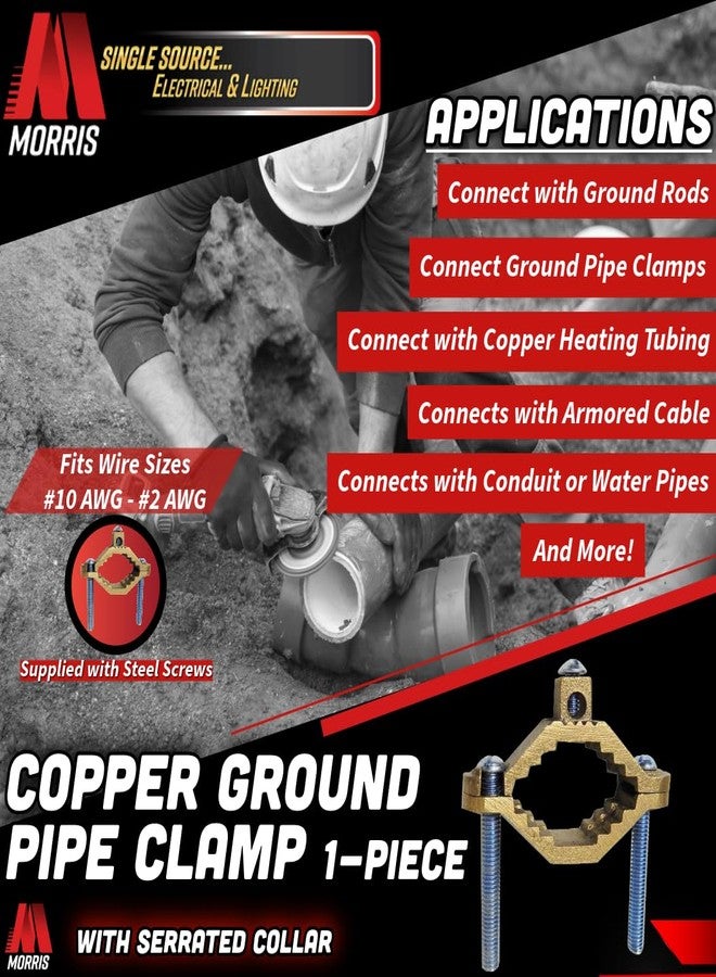 Morris Products 91662 Ground Pipe Clamp, With Adaptor Serrations, 2-10 Wire Range, 1-1/4" - 2" Water Pipe Range - Image 4