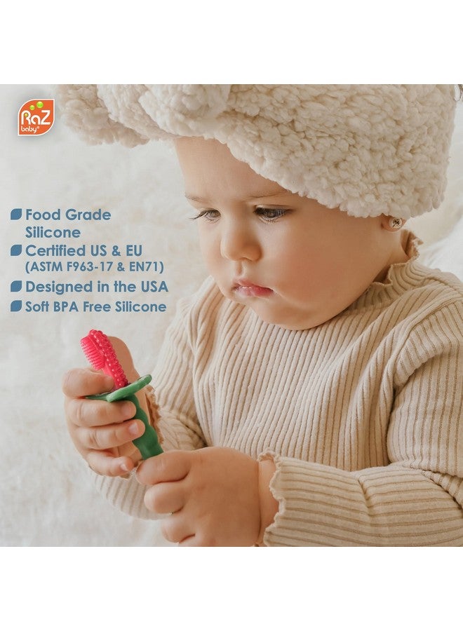 Razbaby Razberry Baby Teether & Toothbrush, Berrybumps Soothe And Massage Sore Gums, Perfectly Sized, 1 Oz - Image 4