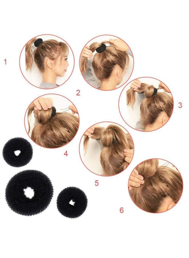 QINGYAN 7 Hair Bun Makers Set, Brown Buns Shaper Hair Styling Accessories Kit with 5 Bands and 20 Bun Pins, Donut Ring Style Chignon Bun Maker,  (2 Small 2 Medium 2 Large 1 Extra-Large) - Image 2