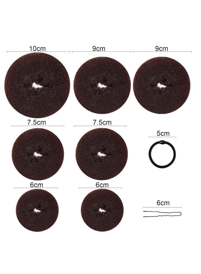 QINGYAN 7 Hair Bun Makers Set, Brown Buns Shaper Hair Styling Accessories Kit with 5 Bands and 20 Bun Pins, Donut Ring Style Chignon Bun Maker,  (2 Small 2 Medium 2 Large 1 Extra-Large) - Image 4
