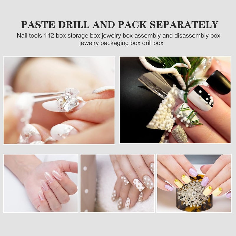 NUSITOU Manicure Storage Box Nail Tip Organizer 112 Compartments Nail Charms Container and Rhinestones Storage - Image 4