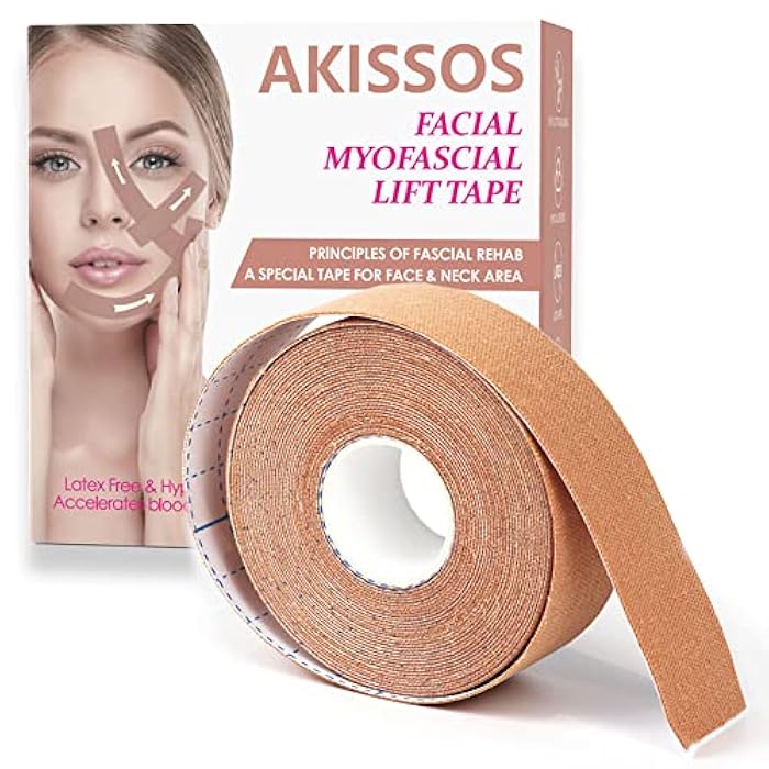 Akissos Myofascial Face Tightening Tape, Face Tightening Tape, Anti-Wrinkle Patches, Anti Frost Sticker, Neck Lift Band, Unisex, for Firming and Tightening Skin, 1 inch, 5 m - Image 1