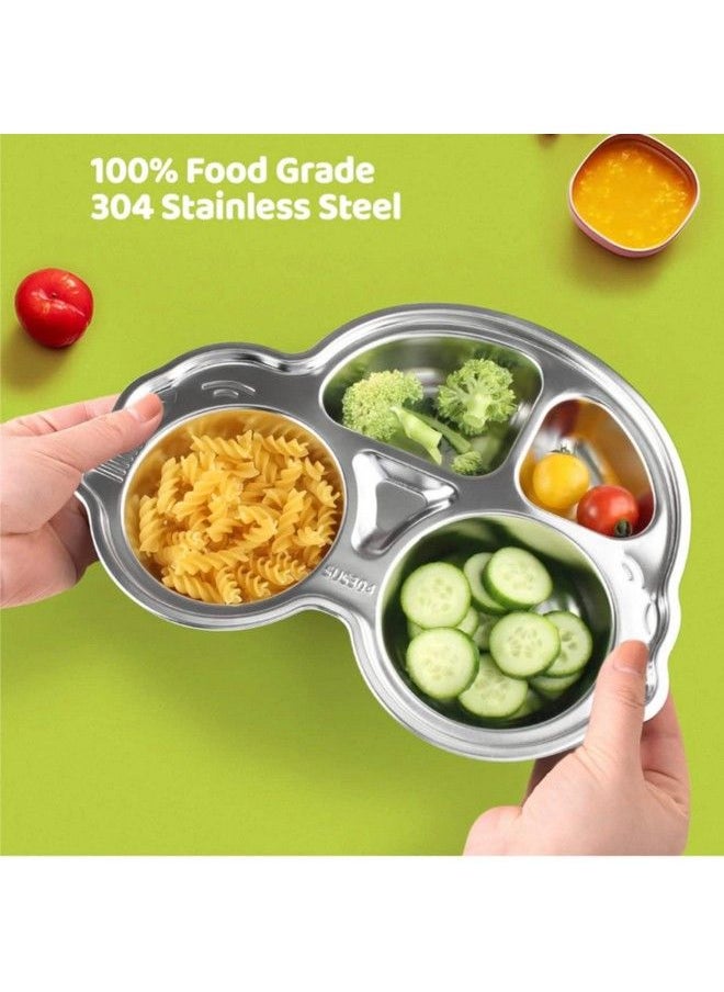 THEONI - Stainless Steel Divided Meal Plate Tray4 Compartments Dinner Dish For Baby Toddler Kids Feeding Setcar Shape Bpafree Safe Fun Nontoxic Heavy Duty - Image 1
