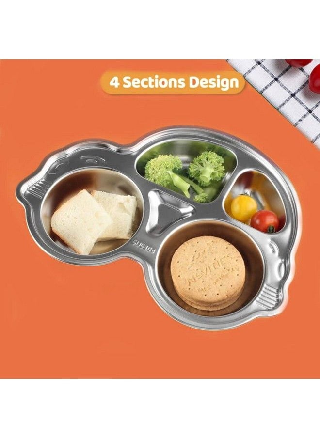 THEONI - Stainless Steel Divided Meal Plate Tray4 Compartments Dinner Dish For Baby Toddler Kids Feeding Setcar Shape Bpafree Safe Fun Nontoxic Heavy Duty - Image 1