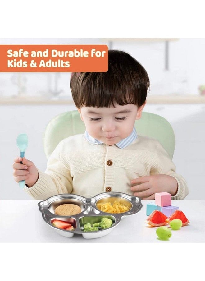 THEONI - Stainless Steel Divided Meal Plate Tray4 Compartments Dinner Dish For Baby Toddler Kids Feeding Setcar Shape Bpafree Safe Fun Nontoxic Heavy Duty - Image 1