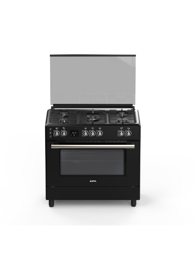 CM 90GGBFS 90cm Gas Cooker – 5 Burners, 120L Oven Capacity, Full Ignition, Digital Timer & Full Glass Lid Cover – Black Finish - Image 2