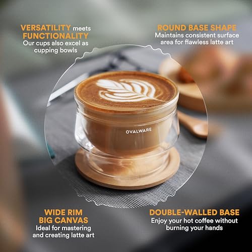 ovalware 8.5oz Double Wall Latte Cups, Latte Set of 2 - Double Wall Glasses for Cold & Hot Drink, Palm-Sized Cups with Wide Rim for Latte Art - Clear Design - Image 5
