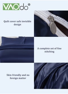 VAOdo 4PCS Silk Bedding Set King Size Comforter Set Warm in Winter and Cool in Summer Skin-Friendly Solid Color Breathable Duvet Cover Set 2.0M Bed 200*230CM Dark Blue  - Image 5