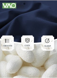 VAOdo 4PCS Silk Bedding Set King Size Comforter Set Warm in Winter and Cool in Summer Skin-Friendly Solid Color Breathable Duvet Cover Set 2.0M Bed 200*230CM Dark Blue  - Image 4