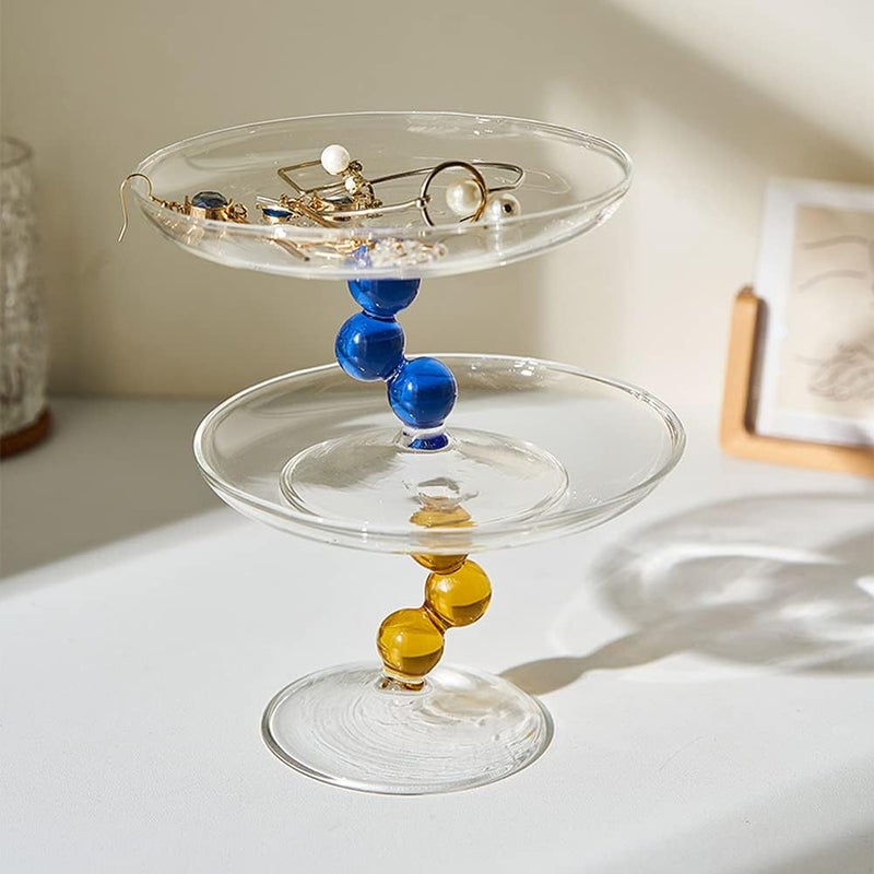 Kelendle Centerpiece Fruit Bowl Countertop Fruit Basket Glass Fruit Stand Round Jewelry Tray Wide Footed Candy Bowl Clear Snack Holder Table Ring Display Tray for Wedding Birthday Party DecorBlue - Image 4