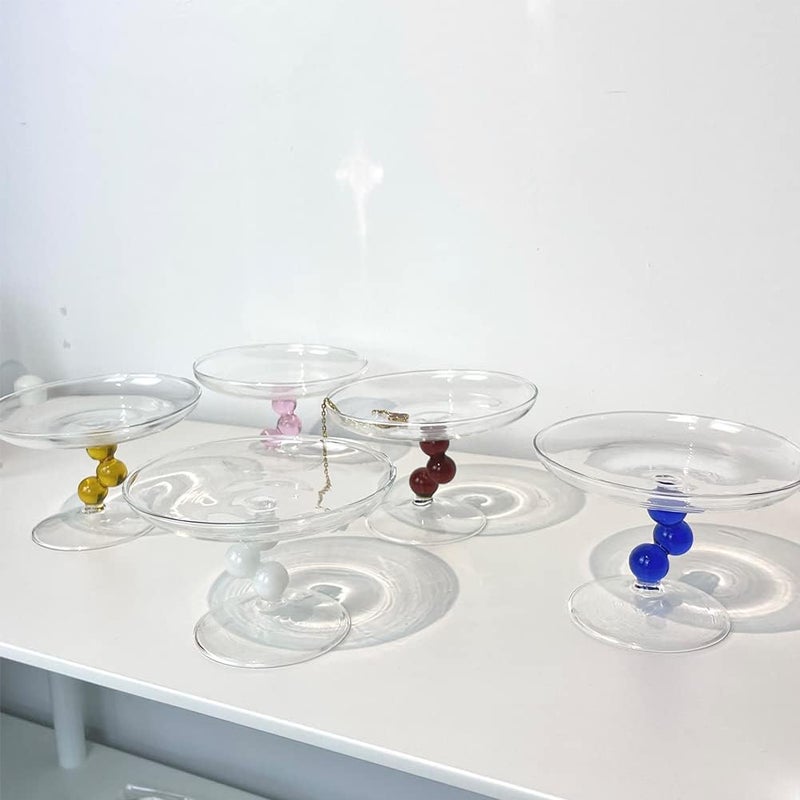 Kelendle Centerpiece Fruit Bowl Countertop Fruit Basket Glass Fruit Stand Round Jewelry Tray Wide Footed Candy Bowl Clear Snack Holder Table Ring Display Tray for Wedding Birthday Party DecorBlue - Image 2