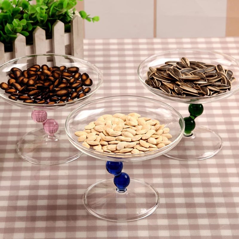 Kelendle Centerpiece Fruit Bowl Countertop Fruit Basket Glass Fruit Stand Round Jewelry Tray Wide Footed Candy Bowl Clear Snack Holder Table Ring Display Tray for Wedding Birthday Party DecorBlue - Image 3