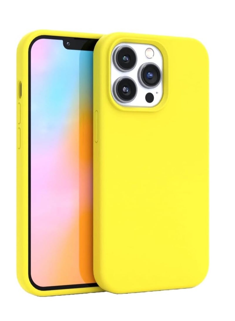 Compatible with iPhone 14 Pro Case 6.1, Slim Liquid Silicone 3 Layers Full Covered Soft Gel Rubber Phone Case Protective Cover with Microfiber Lining 6.1 inch-yellow - Image 1