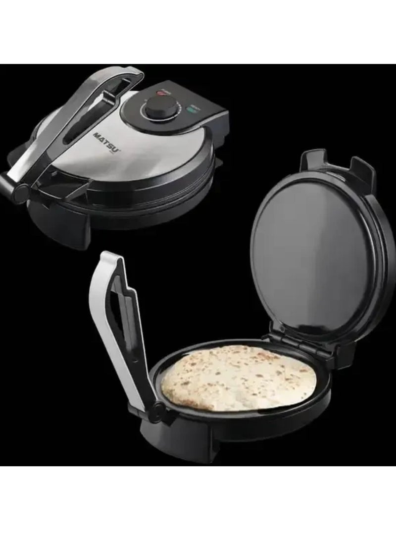 Generic - MATSU 10-Inch Electric Roti Maker – 1200W Non-Stick Chapati Press with Heavy-Duty Stainless Steel Body, Adjustable Temperature Control for Perfect Flatbreads, Dual Indicator Lights for Effortless Operation, Safety Lock for Secure Cooking, Easy to Clean Non-Stick Plates, and User Instruction Manual – 220-240V Home Kitchen Appliance for Fast, Healthy, and Homemade Rotis and Chapatis - Image 1