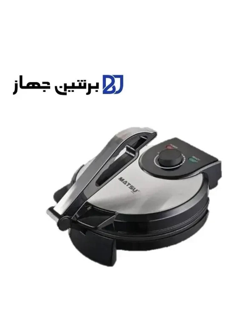 Generic - MATSU 10-Inch Electric Roti Maker – 1200W Non-Stick Chapati Press with Heavy-Duty Stainless Steel Body, Adjustable Temperature Control for Perfect Flatbreads, Dual Indicator Lights for Effortless Operation, Safety Lock for Secure Cooking, Easy to Clean Non-Stick Plates, and User Instruction Manual – 220-240V Home Kitchen Appliance for Fast, Healthy, and Homemade Rotis and Chapatis - Image 1