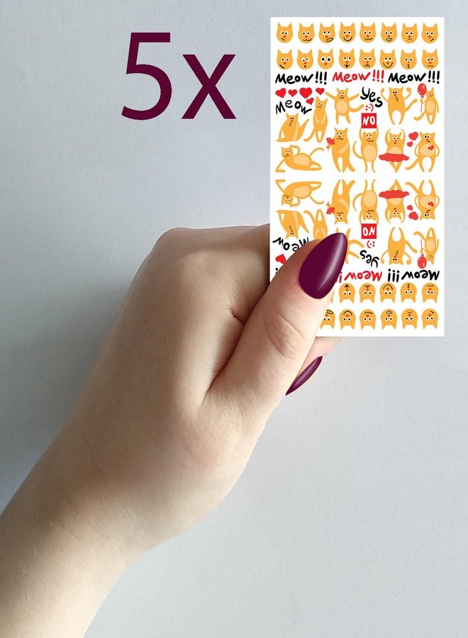 Flonz Nail Stickers Decals (5 Sheets) FLONZNAIL Cute Funny Orange Cat Faces and Poses Nail Decor Transfer Vintage Styled Stickers - Image 2