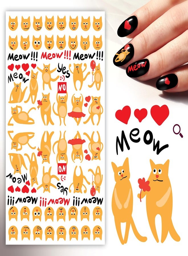 Flonz Nail Stickers Decals (5 Sheets) FLONZNAIL Cute Funny Orange Cat Faces and Poses Nail Decor Transfer Vintage Styled Stickers - Image 4