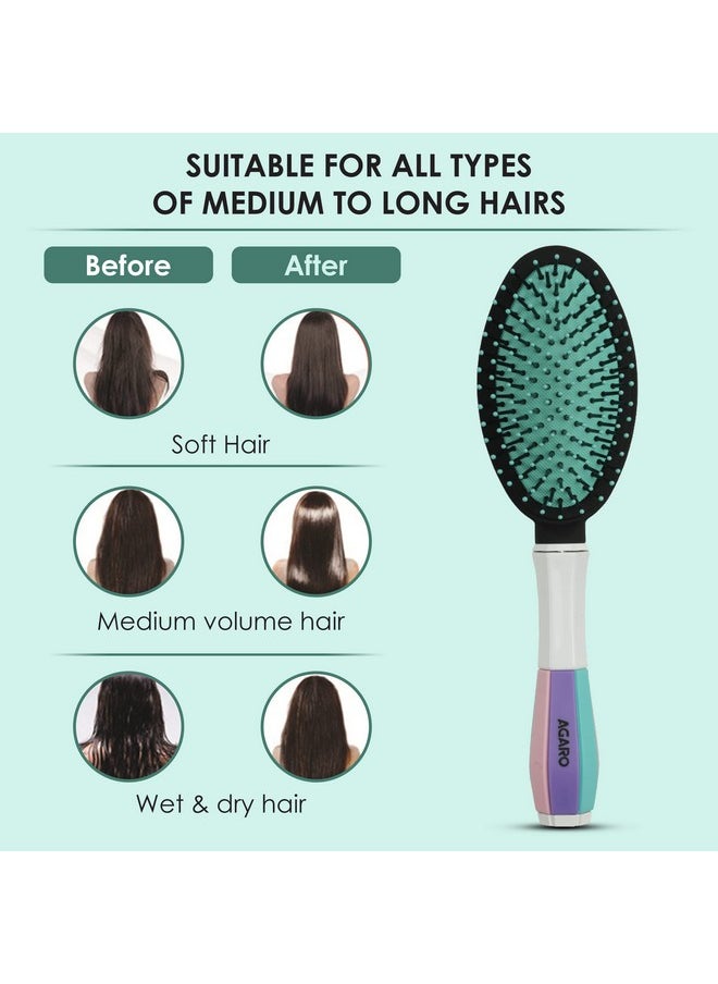 AGARO Classic Cushion Hair Brush With Strong & Flexible Nylon Bristles, Having Anti-Static Ball Tips, For Grooming, Straightening, Detangling Hair, Ideal For Men & Women, Cyan  - Image 3