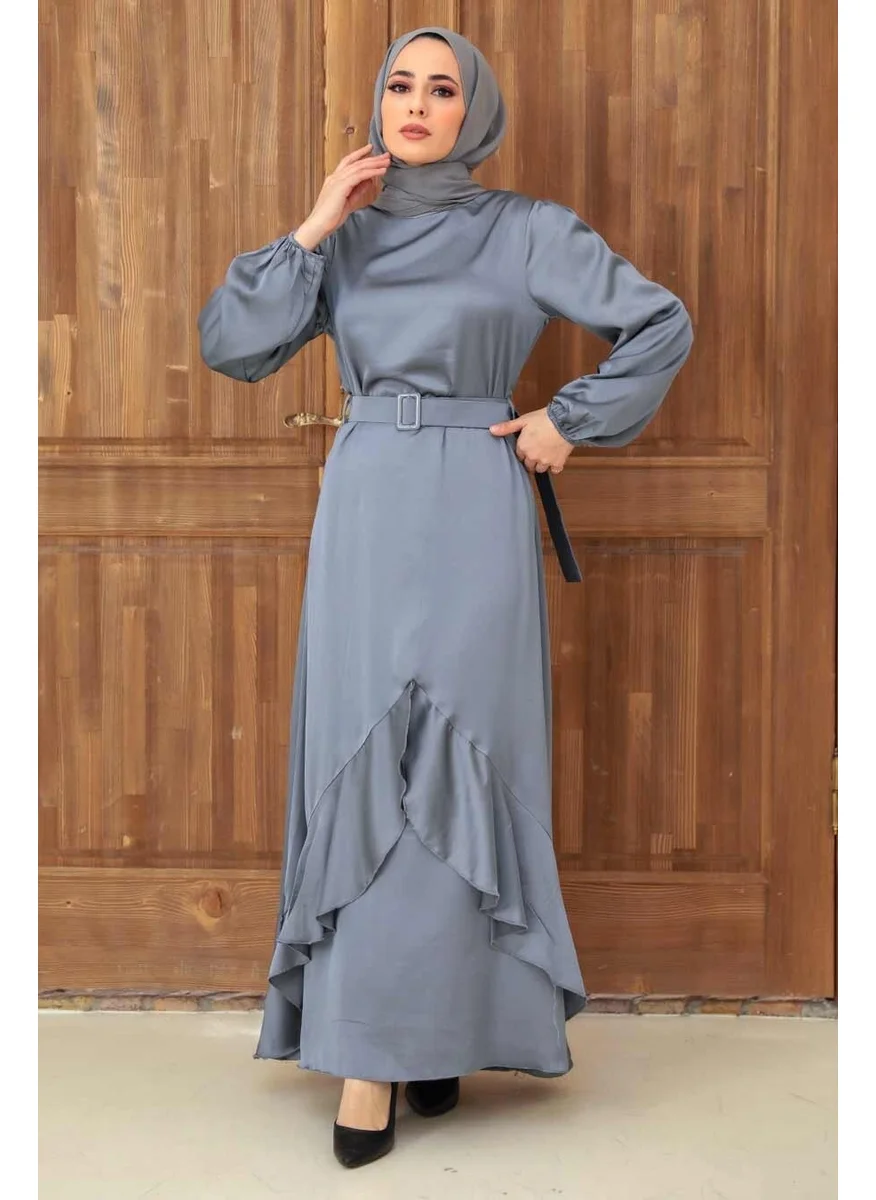 Neva Style Hijab Evening Dress - Flounce Gray Hijab Evening Dress 4566GR