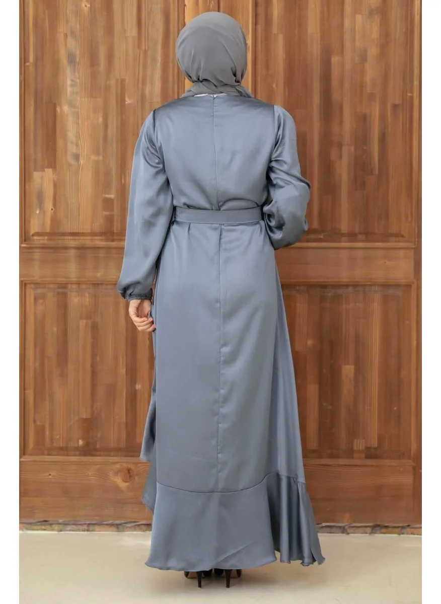 Neva Style Hijab Evening Dress - Flounce Gray Hijab Evening Dress 4566GR