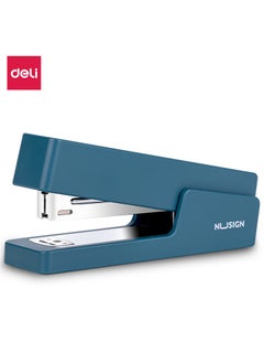 Deli Deli Nusign NS082 Designer Desktop Stapler by Bertrend & Soeren, 20-Sheet Capacity, 50-Staple Load, TPE Anti-Slip Base - Sleek Blue 