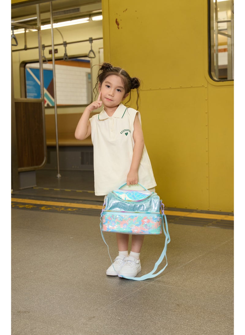 VEST Teal Mermaid Scale Double Layer Kids Lunch Bag Portable Insulated Waterproof Bento Lunch Bag Kids Lunch Bag 17cm×26.5cm×17.5cm - Image 4