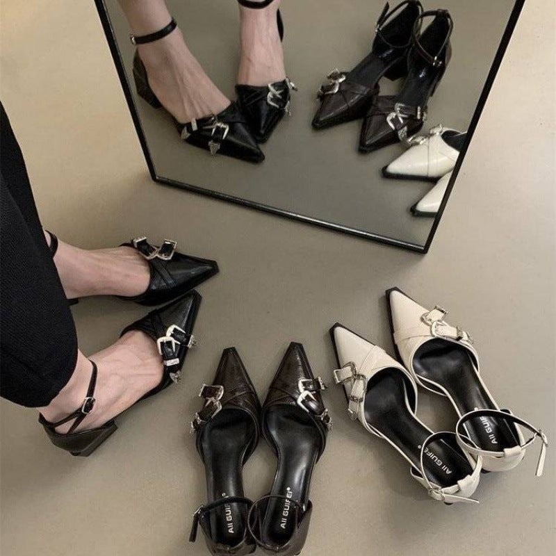 French Pointed Shallow Mouth Pumps Low Heel With Skirt Temperament Single-Layer Shoes Gentle Niche All-Match - Image 2